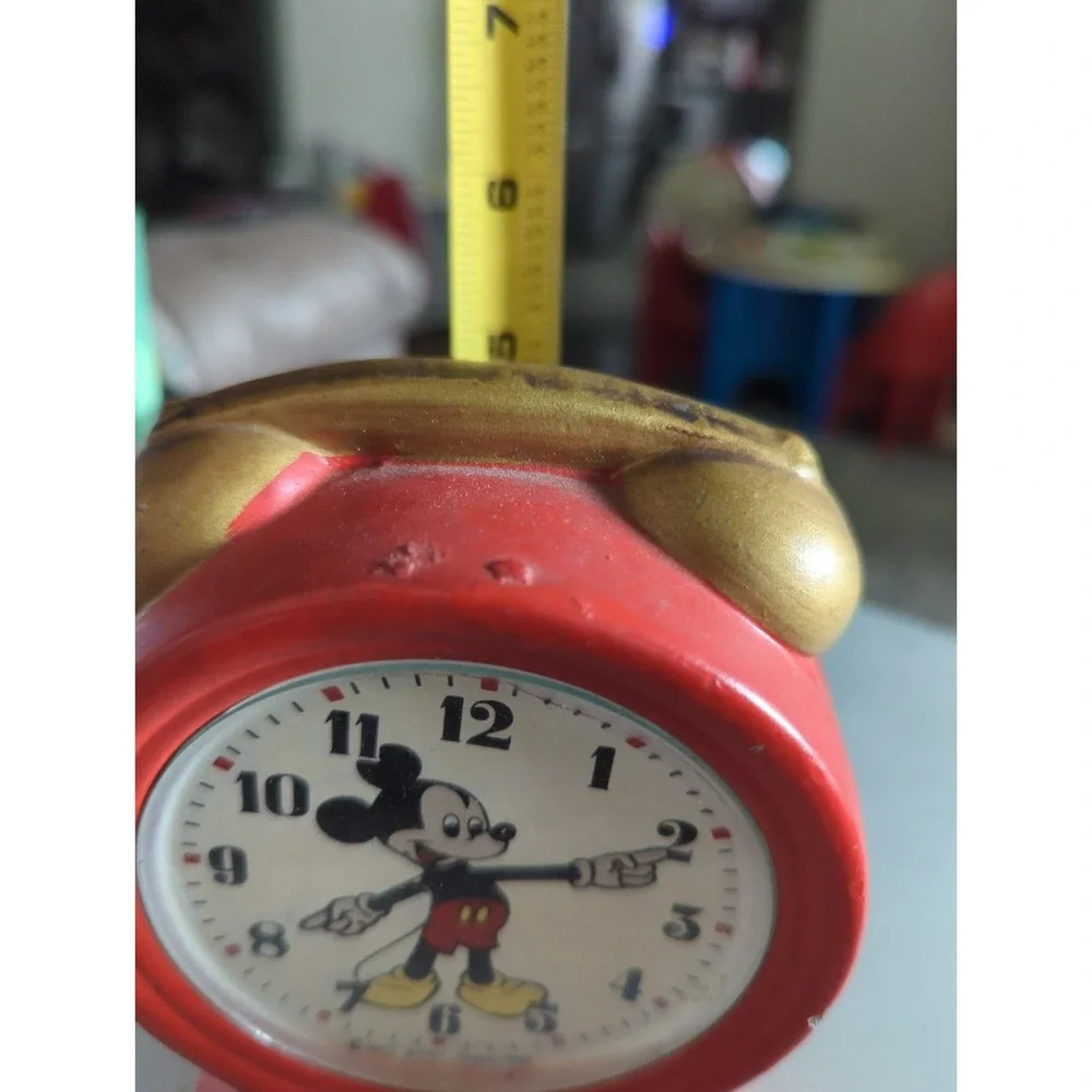 Vintage Enesco Disney Mickey Mouse Bank Clock  Time To Save Japan Red & Gold